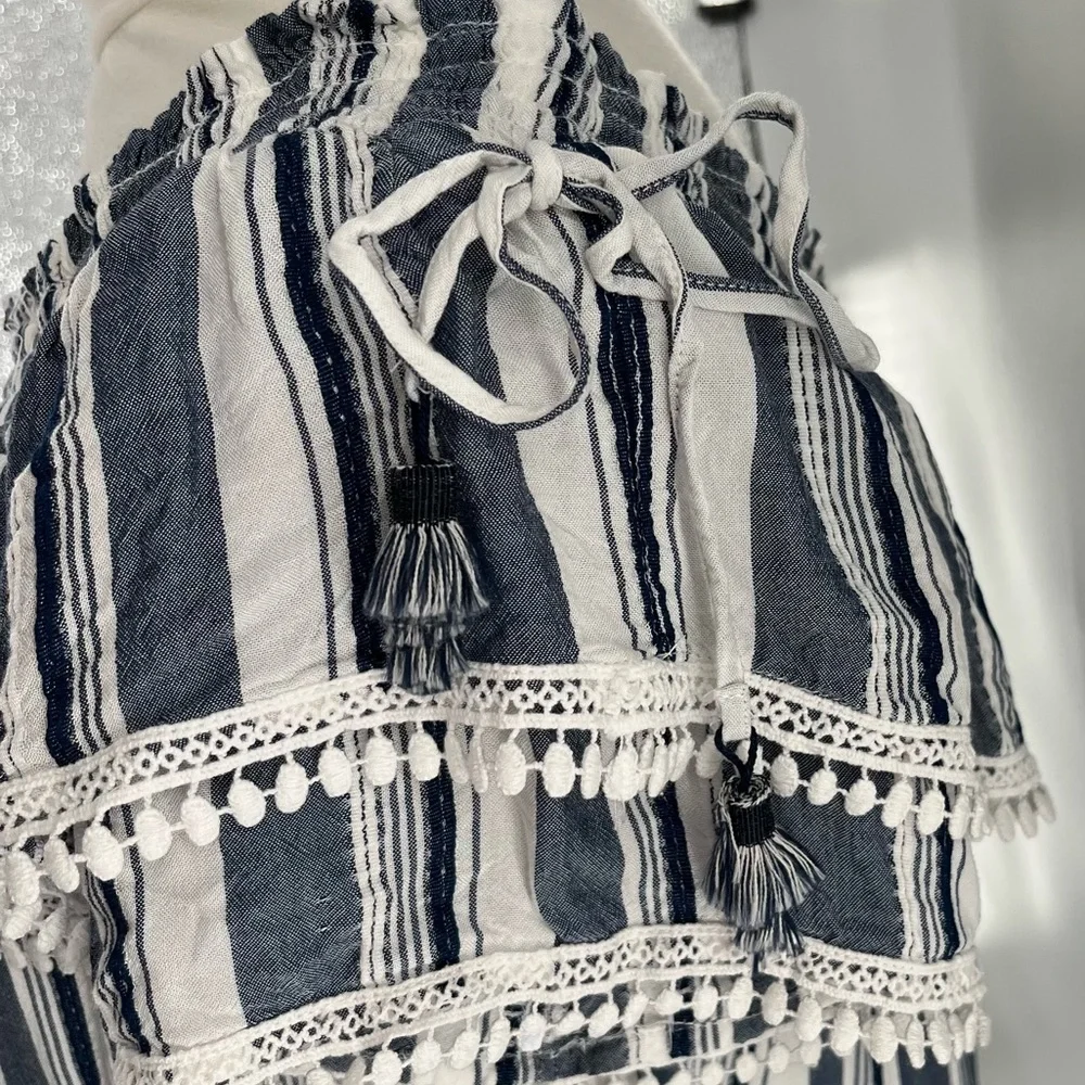 Luxology Dress Striped Off the Shoulder Short Sleeves Ruffle Coastal Nau… - Picture 9 of 13